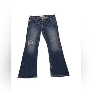 BKE Womens Payton distressed bootcut dark Wash Size 34R inseam 29”